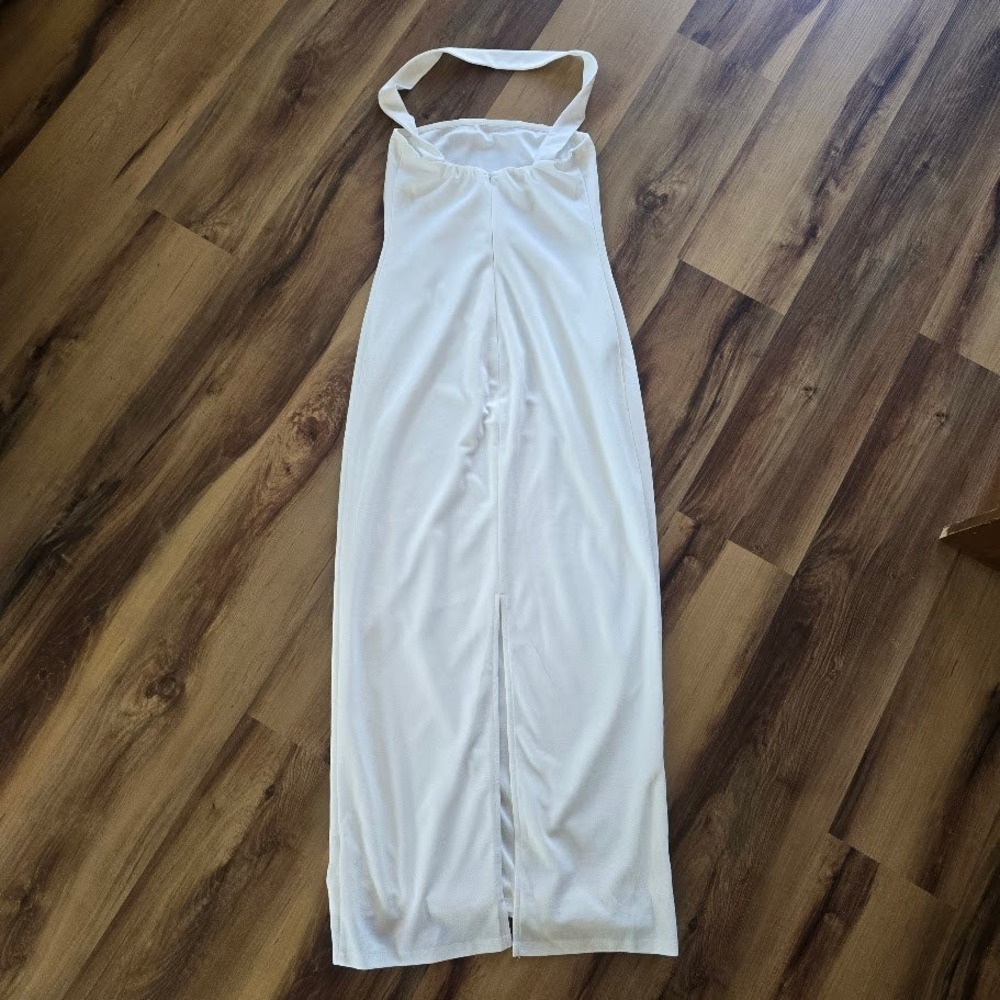 HTZMO Halter Maxi Dress Women Medium White Column Minimalist Sleek Old Money - Picture 6 of 13